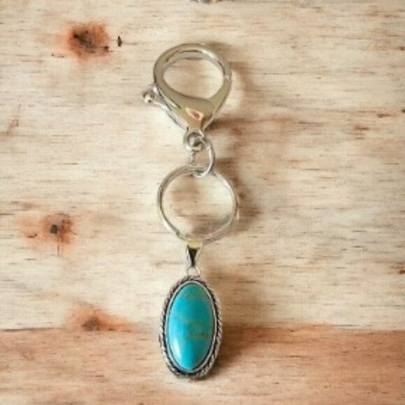 Turquoise Pendant on Key Chain or Purse Chain - Picture 1 of 2